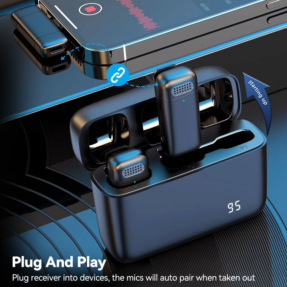 Microfone de Lapela com Estojo de Carregamento Mini Microfone Sem Fio para Celular Android IOS com Função de Cancelamento de Ruído para Gravar Vídeos