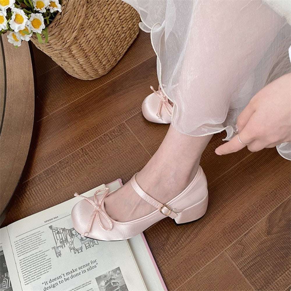 Spring Autumn Thick Heel Pink Shoes Elegant Bow Lolita College Girls High Heels  Women Sandals zapatos de mujer mary jane shoes