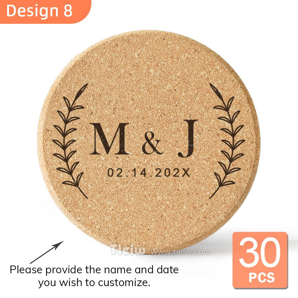 30pcs Personalized Cork Coasters-Tieiw Design-Wedding Favor for Guests Party Bridal Shower Corporate Engraved Coaster Gifts Bulk