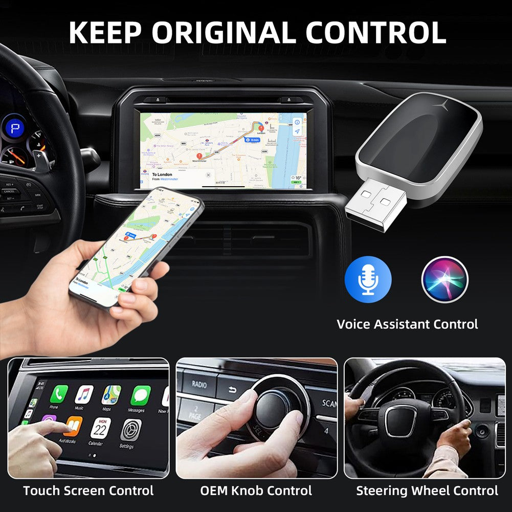2-in-1 Wired to Wireless CarPlay Adapter & Android Auto Wireless Adapter Bluetooth Dongle Plug And Play USB-A/C for (2016+ Cars)