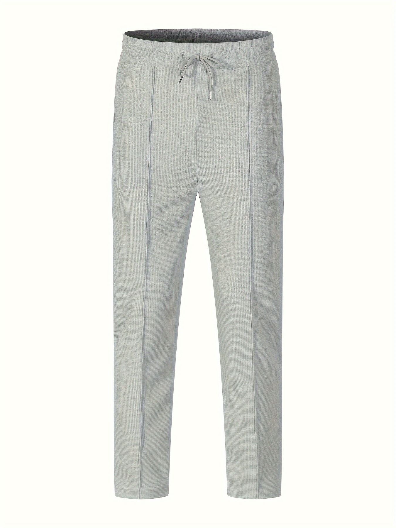 Calça Masculina Casual de Waffle de Cintura Média Calça Leve e Elegante Adequada para Todas as Estações