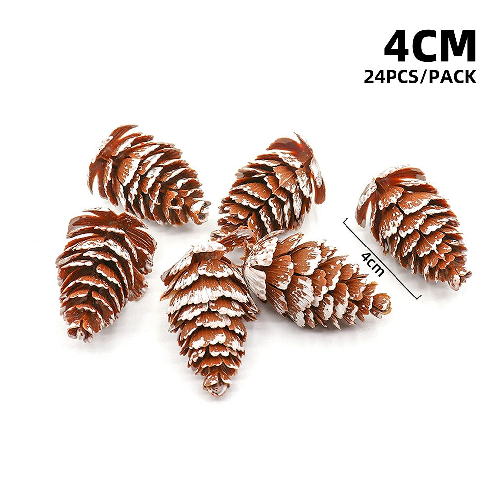 24Pcs Christmas Fake Pine Cones Xmas Tree Hanging Ornament Flowers Wreaths Pendant for Festival Wedding Party Gift Navidad Natal