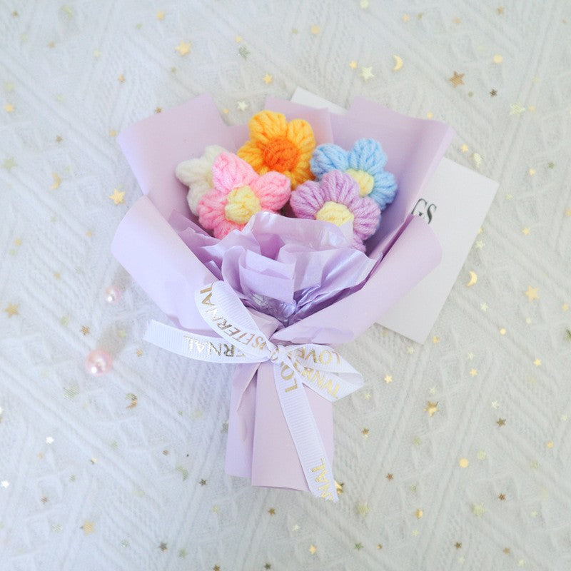 Sunflower Crochet Bouquet Mini Artificial Flower Handmade Knitted Flowers Bouquet Wedding Birthday Gift Room Decor Halloween