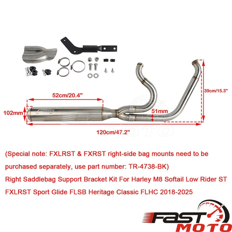 2-into-1 Motorcycle Exhaust System Muffler Pipe For Harley M8 Softail 2018-2026 FXST FXBB FXBBS FXFBS FXFB FLSL FLDE FXLR FXLRS
