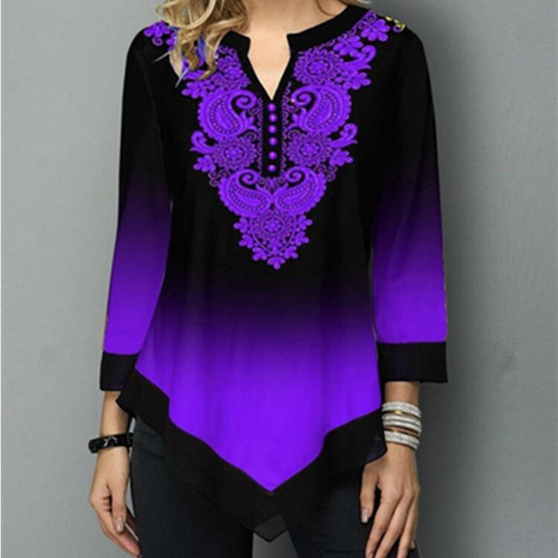 Shirt Women Spring Summer Blouse 3/4 Sleeve Casual Printing Female Fashion Shirt Tees Tops  5XL StreetShirt