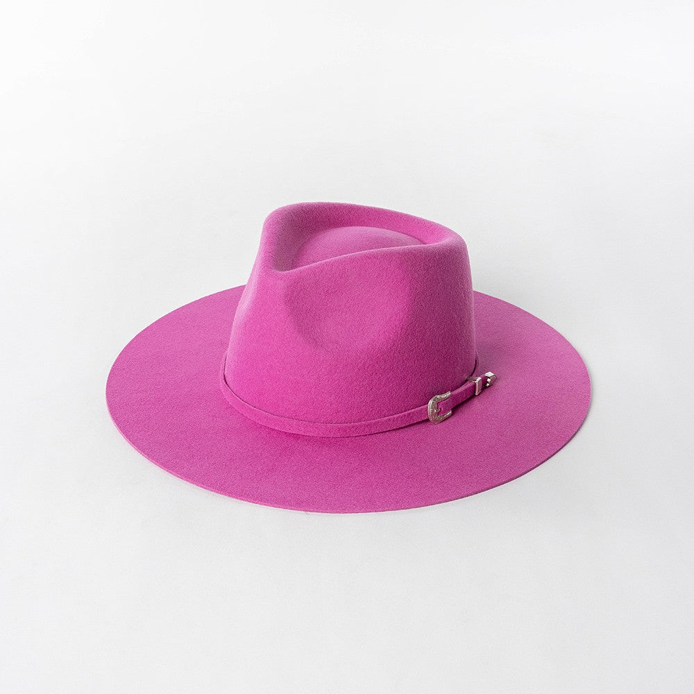Chapéu Fedora de Feltro 100% Lã Australiana com cinto de feltro e aba larga de design moderno