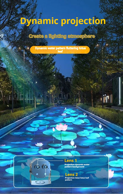 Projetor de Ondas de Água Dinâmicas Externo, Holofote com Padrão de Lótus para Iluminação Criativa de Ambiente em Jardim e Pátio
