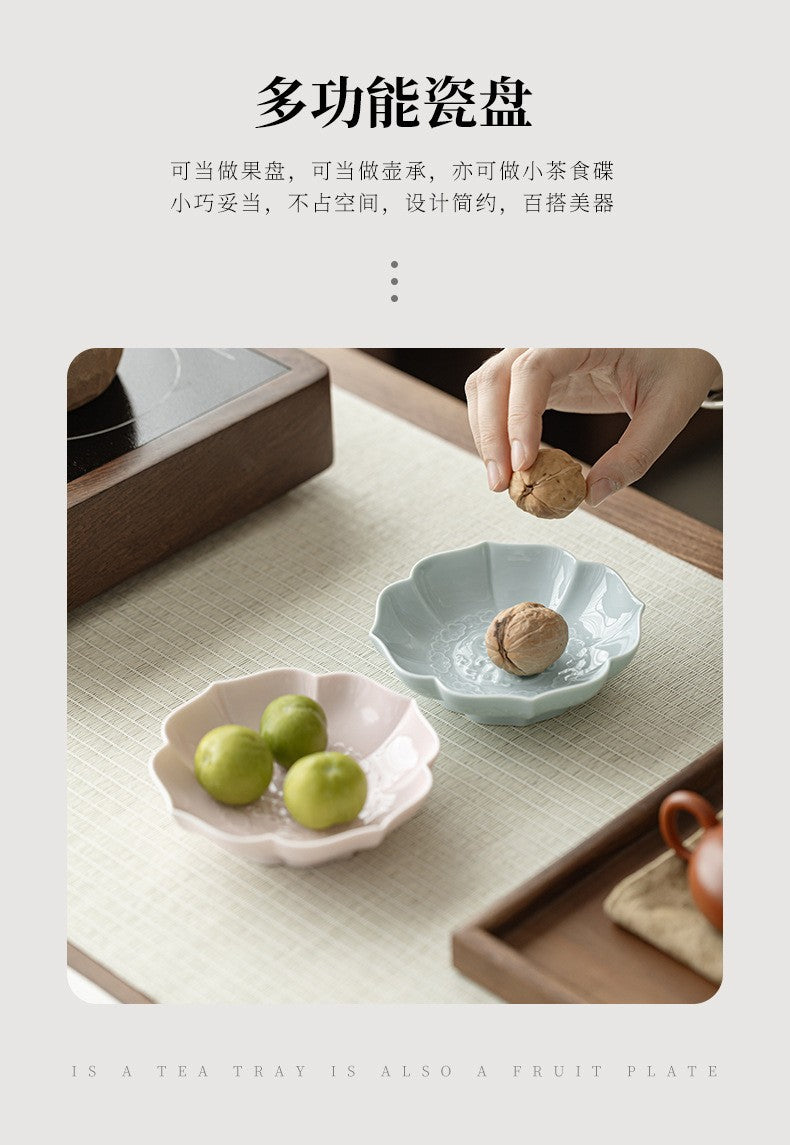 Creative Lotus Pattern Fruit Plate Zen Ceramic Snack Plate Retro Fruit Dishes Boutique Pastry Plate Hospitality Dishes Crafts
