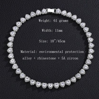 2025 Novo Colar Pulseira Luxuoso Brilhante Coração 45CM Strass Corrente Tênis para Mulheres Homens Presente Joias