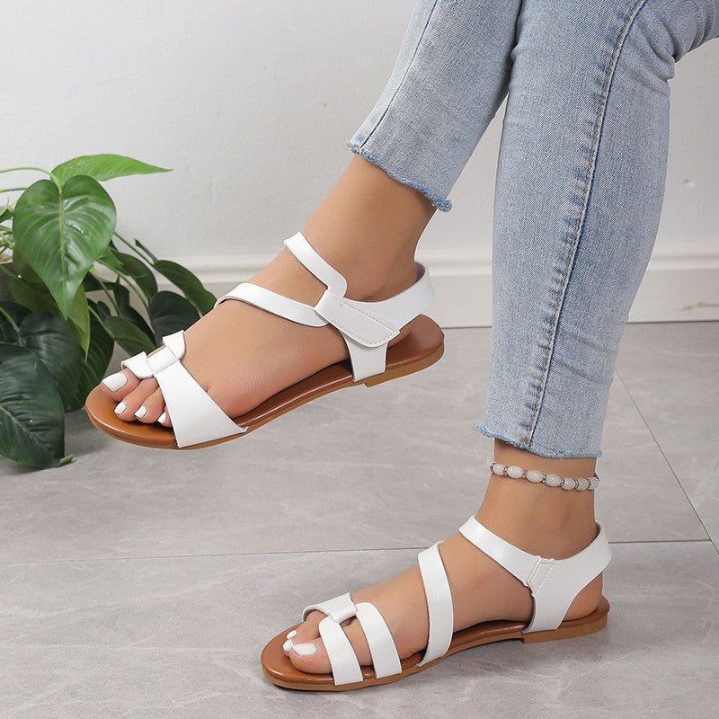 Women's Sandals Summer 2024 Flat Woman White Shoes Elegant Open Toe Beach Dress Flats for Women Outdoor Sandalias Plus Size 43