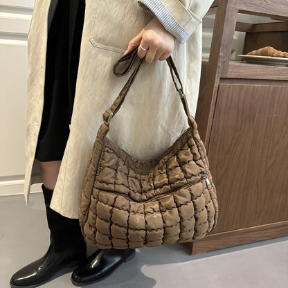 2025 New Quilted Puffer Shoulder Bag for Women Large Capacity Tote Sling Bag Fashion Casual Crossbody Satchel Bag Female Handbag