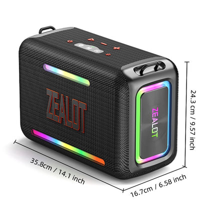 Caixa de Som Bluetooth Portátil à Prova D'água ZEALOT-S95, Boombox Sem Fio para Exterior, Subwoofer com Radiadores Passivos Triplos, Graves Profundos, 120W