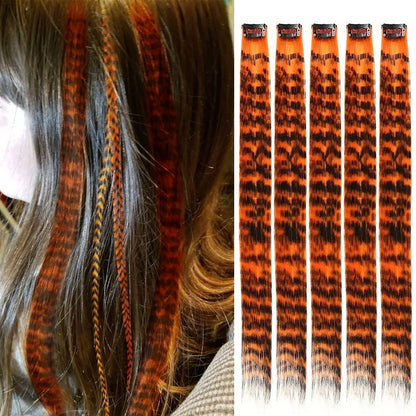 Faixa Sintética Estampada com Presilha Cabelo Colorido Longo Liso Pedaços de Cabelo com Presilha Extensões para Uso Diário ou Natal