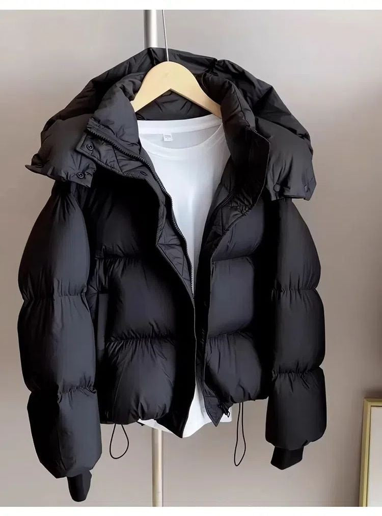 Hooded Cotton Jacket Women 2024 New Thickened Warm Long Sleeved Outwear Winter Korean Loose Solid Color Versatile Short Coat