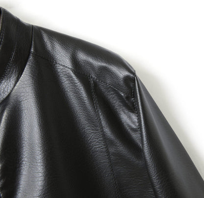 Men's Stand Collar Slim Fit Autumn Winter New Haining Leather Jacket Men's Middle-aged Plus Velvet Thickening