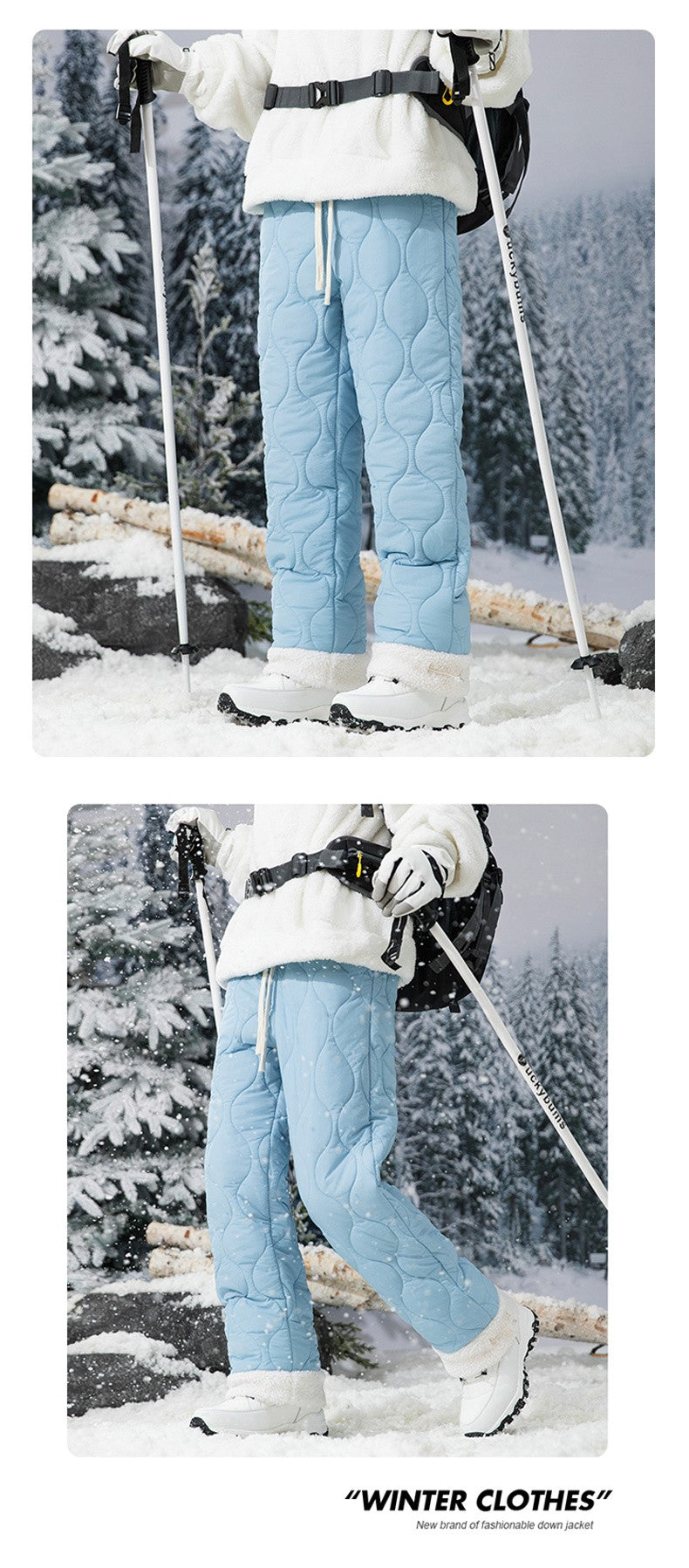 Calça de Inverno Masculina Impermeável de Esqui, Quente, em Lã Grossa e Reta, de Algodão, Calça Feminina Casual Acolchoada à Prova de Frio