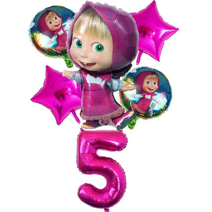 Masha and The Bear Theme Birthday Party Supplies Girls Masha Tableware Set Balloons Plates Cups for Kids Party Baby Shower Decor