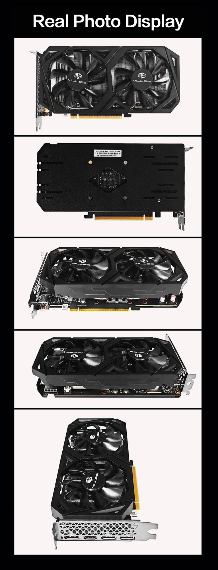 Mllse RTX 2070 8GB Placa de Vídeo Placa Gráfica GDDR6 256Bit PCIE PCI-E3.0 16X 1470MHz 2304 unidades DP*3 rtx 2070 8G Gaming