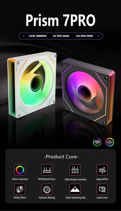 PRISM 7 PRO Computer Case Fan 120mm ARGB 4-Pin PWM Silent Cooling Fan 12V High Airflow 58.36CFM/800-1800RPM