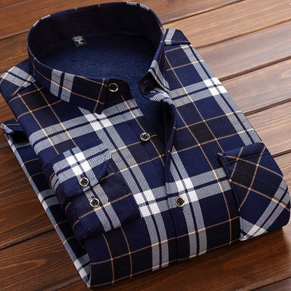 2025 Men's Winter Warm Long Sleeve Plaid Shirts Flannel Fur Lined Thick Formal Shirts Fleece Casual Shirt for Men Dress Shirts