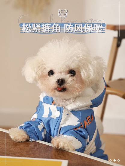 Roupa de algodão para cães de outono e inverno, à prova de respingos, quente, de quatro patas, para filhotes, roupa impermeável para animais de estimação, Teddy Puppy