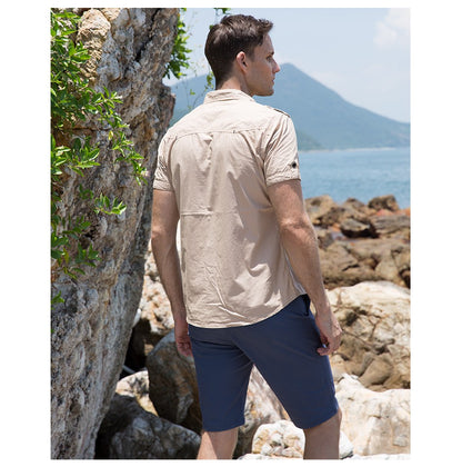 2022 New Arrive Mens Cargo Shirt Men Casual Shirt Solid Short Sleeve Shirts Multi Pocket Work Shirt Plus Size 100% Cotton
