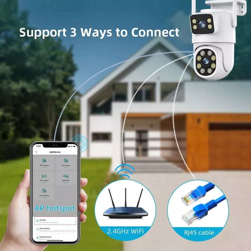 Câmera WIFI PTZ de Lente Dupla Tuya 4K 8MP para Exterior com Tela Dupla Ai Detecção Humana Automática Segurança com Alexa Google