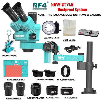 RF4 Microscópio Trinocular Estéreo Rotação 360° com Braço Articulado Suporte de Campo Amplo Câmera HDMI 4K Reparo de Solda de Placa PCB de Celular