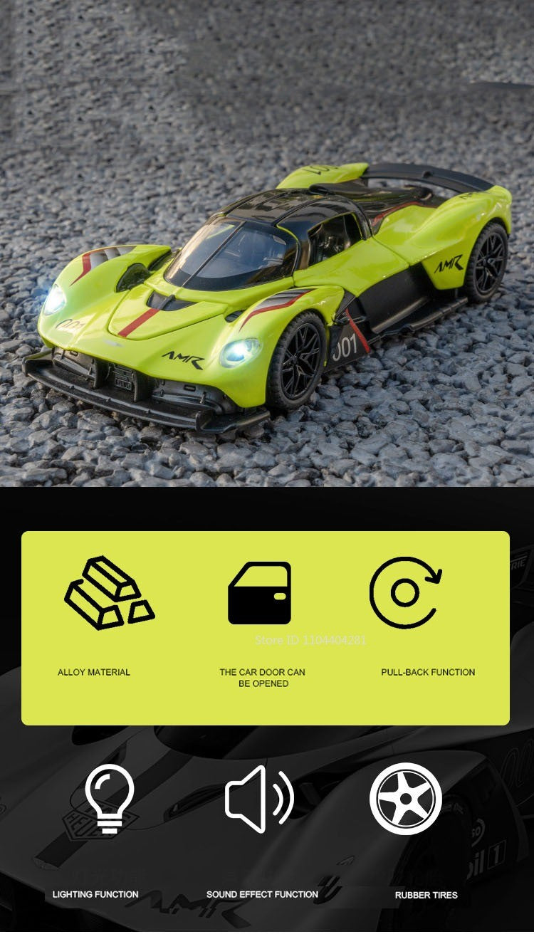 1:32 Valkyrie Vulcan Liga Carro Esportivo Modelo de Brinquedo de Metal Fundido Porta Aberta Luz de Som Carro Miniatura Puxar para Trás Menino Presente de Natal