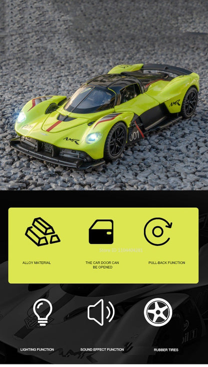 1:32 Valkyrie Vulcan Liga Carro Esportivo Modelo de Brinquedo de Metal Fundido Porta Aberta Luz de Som Carro Miniatura Puxar para Trás Menino Presente de Natal