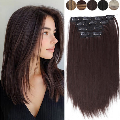 Peruca Sintética de 14 Polegadas com Quatro Peças Extensão de Cabelo Liso Peruca com Presilha Estilo BB Adequada para Mulheres Natal Ano Novo Carnaval Música