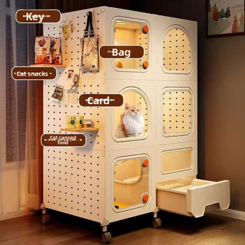 Gaiola Compacta para Gatos com Banheiro Tudo-em-Um Casa de Gatos Interna para Pequenos Espaços Mansão de Gatos com Economia de Espaço Placa de Caverna DIY Vila para Gatos