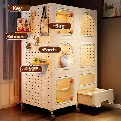 Gaiola Compacta para Gatos com Banheiro Tudo-em-Um Casa de Gatos Interna para Pequenos Espaços Mansão de Gatos com Economia de Espaço Placa de Caverna DIY Vila para Gatos