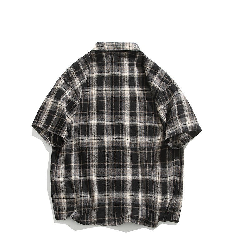 2025 Mens Cotton Plaid Style Cargo Shirts Casual Dress Short Sleeve Work Streetwear Blouses M-5XL