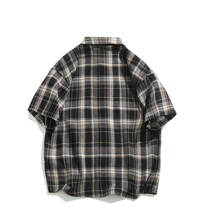 2025 Mens Cotton Plaid Style Cargo Shirts Casual Dress Short Sleeve Work Streetwear Blouses M-5XL