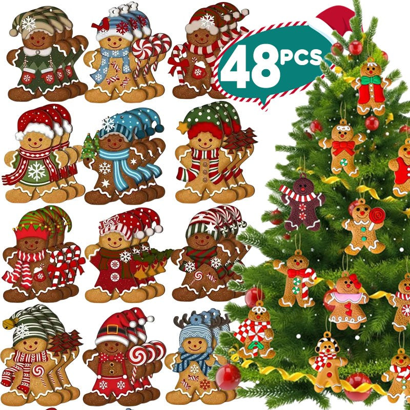 Christmas Gingerbread Man Ornaments Xmas Tree Wooden Hanging Pendants 2026 New Year Party Home Decoration Kids DIY GIft