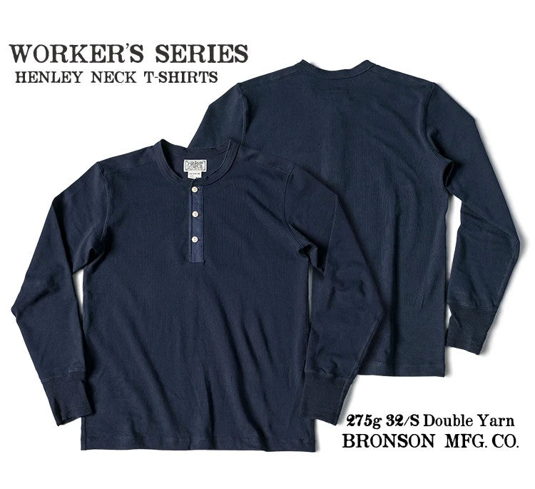 Bronson 350g Heavyweight L/S Henley Shirt Vintage Plain Base T-Shirt For Men