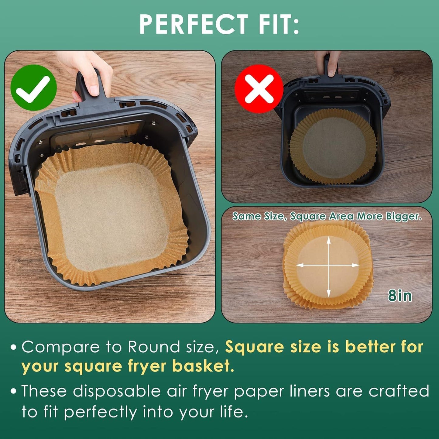 Papel Antiaderente para Fritadeira de Ar 20cm Quadrado Folhas de Papel Manteiga para Ninja AF140, COSORI, Cecotec 5,5L/6L, Tefal 4,2L Airfryer