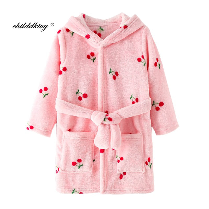 Boy and Girls Flannel Pajamas Robe Autumn and Winter Children Sleepwear Soft Hooded Kids Homewear 2-8 Years