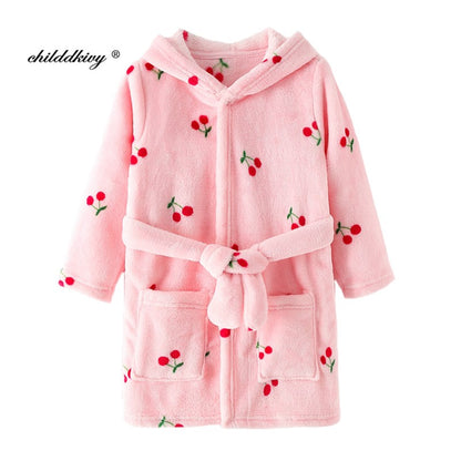 Boy and Girls Flannel Pajamas Robe Autumn and Winter Children Sleepwear Soft Hooded Kids Homewear 2-8 Years