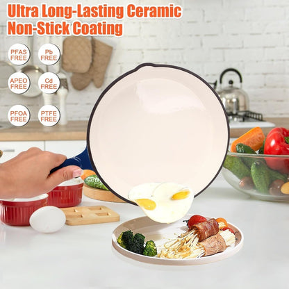 Enameled Cast Iron Cookware Set - 8-Inch Skillet, 9.5-Inch Frying Pan, and 11-Inch Cookware for Healthy Cooking