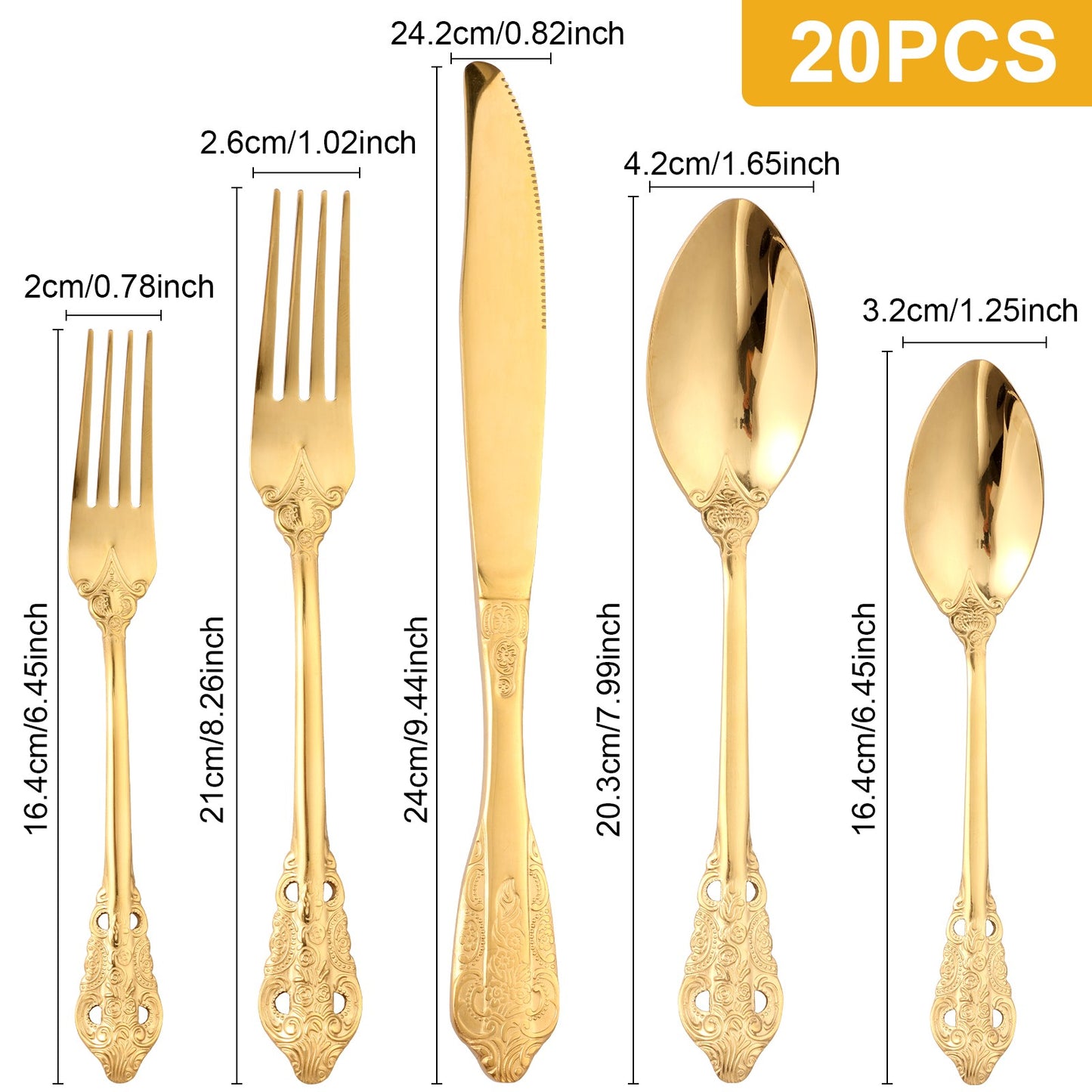 20Pcs High Quality Cutlery Set Handle Exquisite carving Stainless Steel Golden Tableware Knife Fork Spoon Flatware Set Silverwar