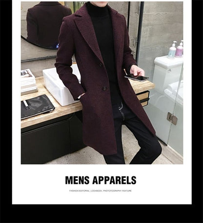 Men's Thick Wool Blends Trench Long Casual Top Coats Fashion Warm Coat Lapel Collar Overcoat Plus Size 5XL Male Slim Windbreaker
