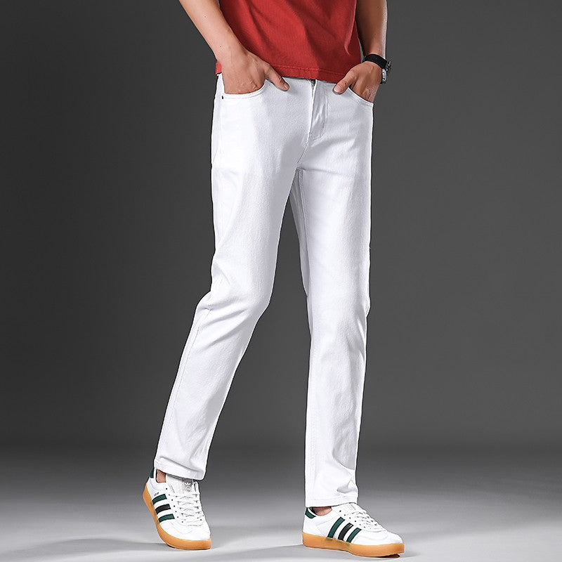 Cotton White Jeans Men's Elastic Soft Comfortable Business Casual Trousers Fashion Korean Fit Straight Spring Autumn Denim Pants