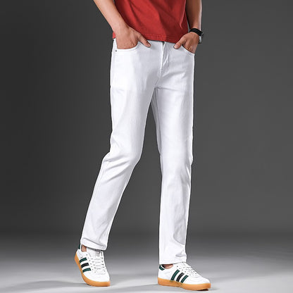 Cotton White Jeans Men's Elastic Soft Comfortable Business Casual Trousers Fashion Korean Fit Straight Spring Autumn Denim Pants