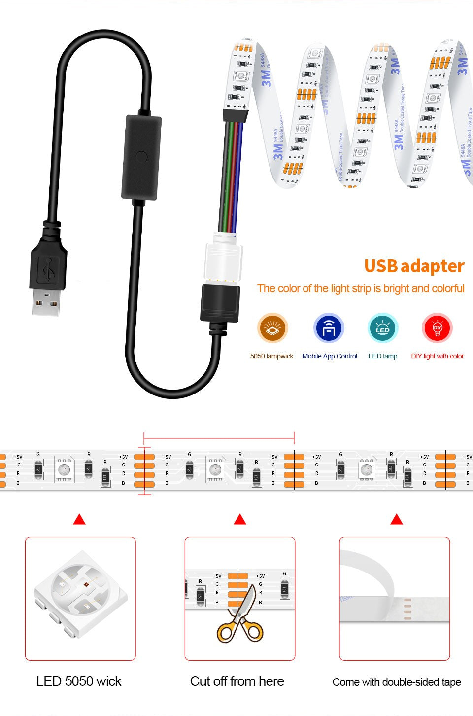 Colored light strip Mobile APP control light strip Family atmosphere /esports room /TV background