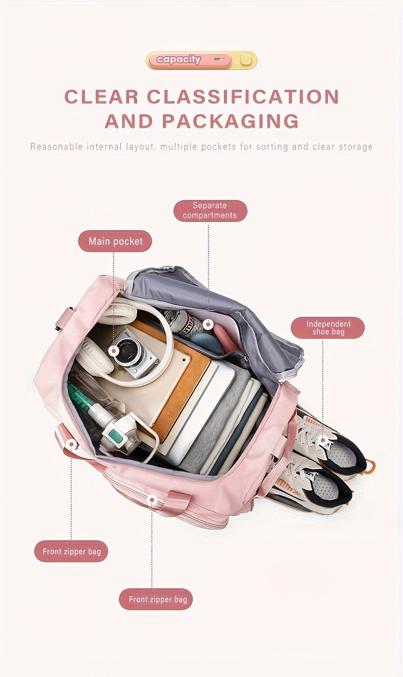 Multifunctional Women's Travel and Fitness Bag - Stylish Pink, Large Capacity, Separate Footwear Compartment