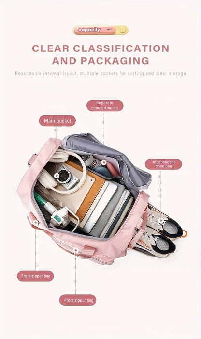 Multifunctional Women's Travel and Fitness Bag - Stylish Pink, Large Capacity, Separate Footwear Compartment