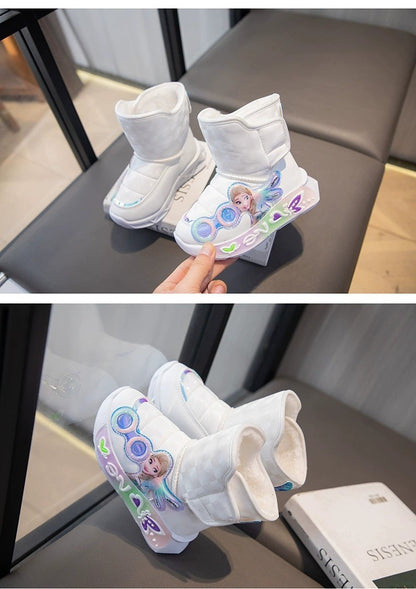 Disney Winter Children Shoes Plush Waterproof Non-Slip Girl Frozen Princess Elsa Shoes Snow Boots Fashion Warm Outdoor Boots