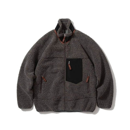 Pata Outdoor Windproof Hiking Fleece Jacket Imitation Lamb Wool Stand Collar Zipper Fleece Jacket Polar Fleece Warm Couple Coat